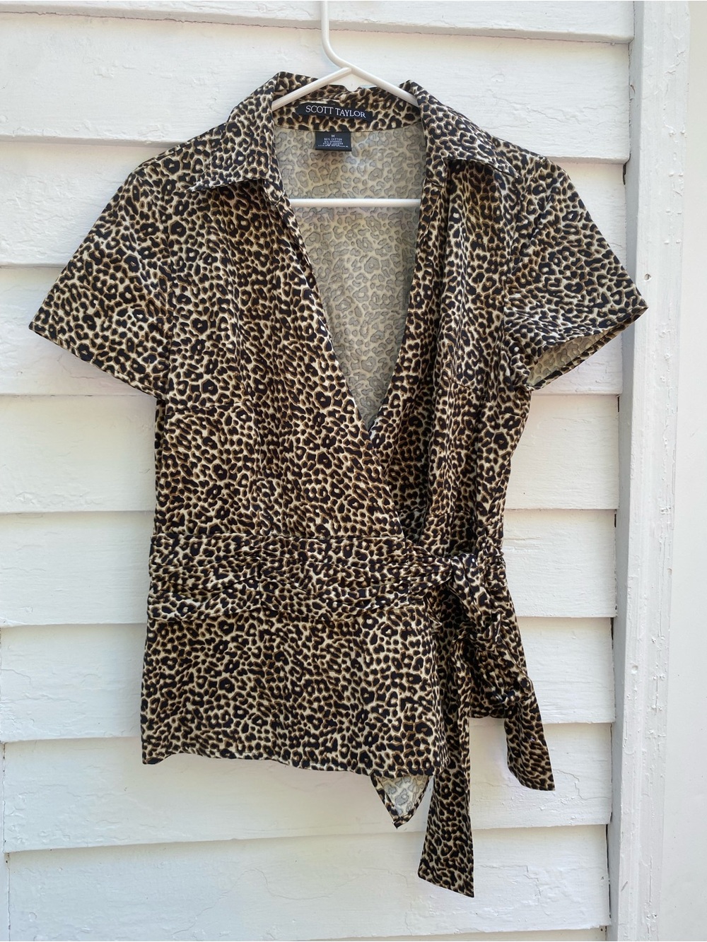 Scott Taylor Leopard Wrap Top Blouse - Tan/Black